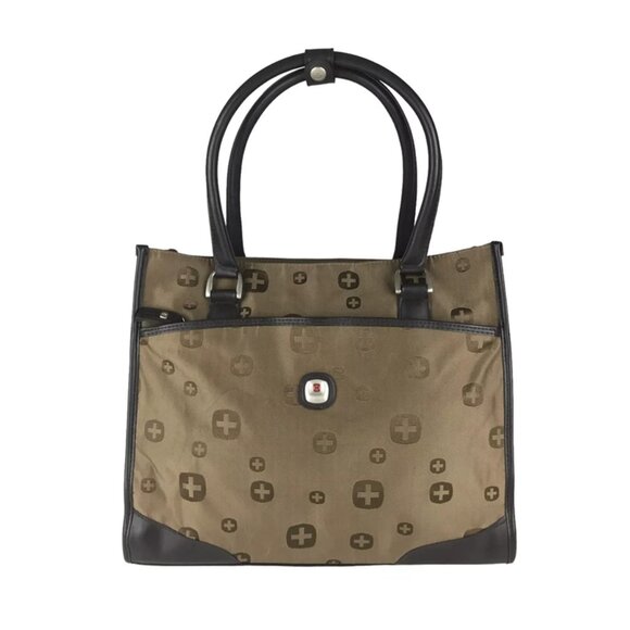Swissgear Handbags - Swissgear Womens Brown/Beige Outer Zipper Pocket Double Handles Tote‎ Bag
